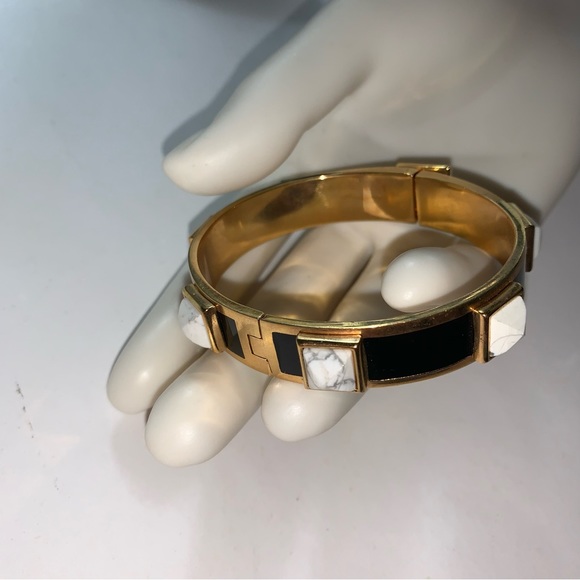 HENRI BENDEL 14k yellow gold plated CLICK CLACK cuff BRACELET w/stone STUDS - Picture 6 of 16